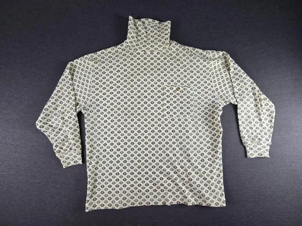 Vintage Eddie Bauer Shirt Mens Large White Geometric Turtleneck Long Sleeve 90s